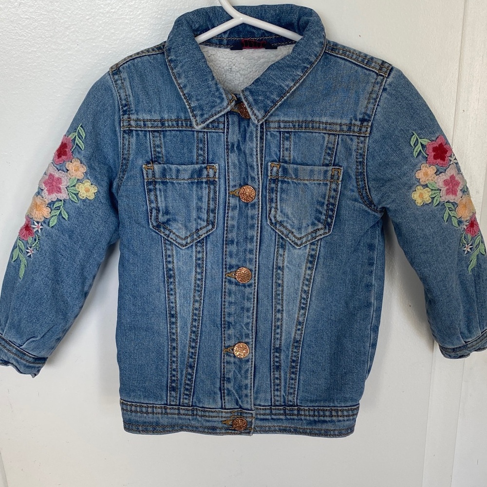 Floral Embroidered Kids Denim Jacket